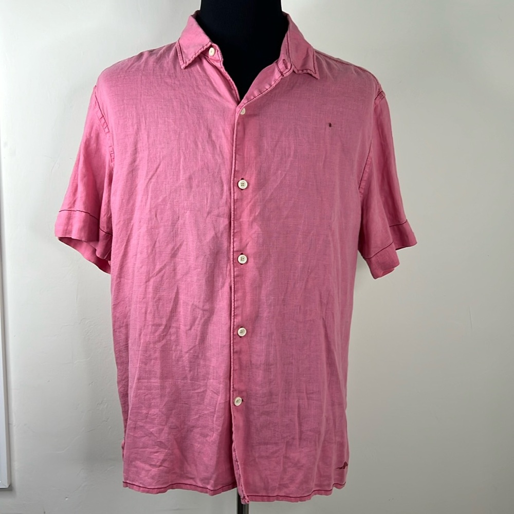 TOMMY BAHAMA Relax Red Linen Short-sleeve Button-down Shirt L
